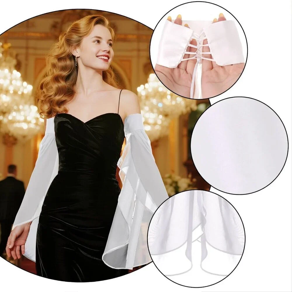 Women's Long Bell Chiffon White Sleeves Gloves Halloween Accessories Costume